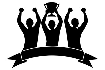 Winning team is holding trophy in hands vector Silhouette illustration 