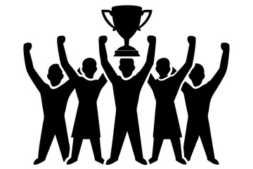 Winning team is holding trophy in hands vector Silhouette illustration 
