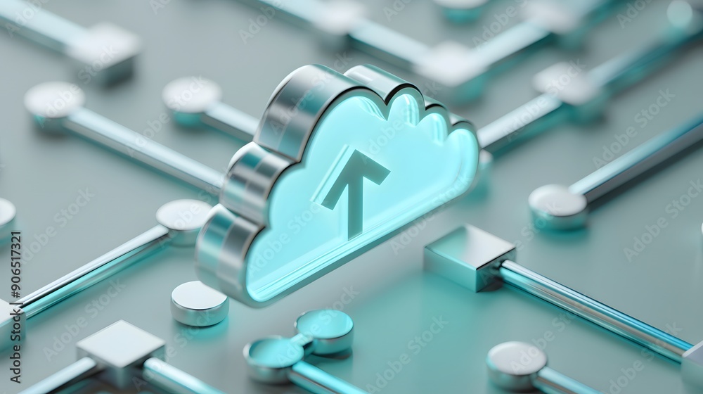 Poster cloud computing network with data upload icon. digital connectivity and technology concept for fast 