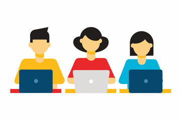 students working on laptops vector illustration 