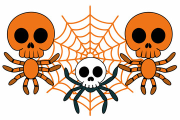 Vintage Halloween Poster with Skeletons and Spiders with white background
