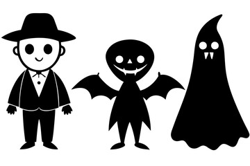 Cute Halloween Characters Ghost, Witch, and Vampire with white background