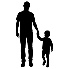 Adult holding hands of toddler vector silhouette