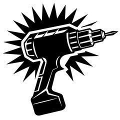 Vector silhouette of a power drill with a bit