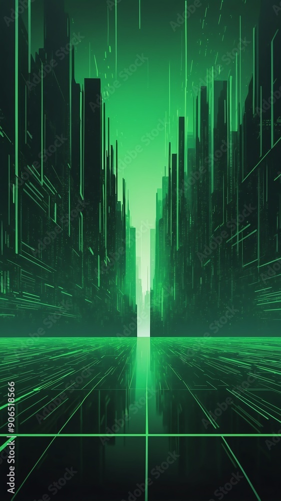 Aufkleber green virtual reality matrix landscape technology abstract background with copy space