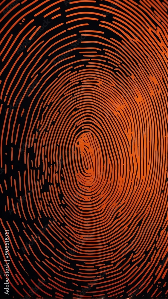 Aufkleber orange digital fingerprint scan pattern technology abstract background with copy space