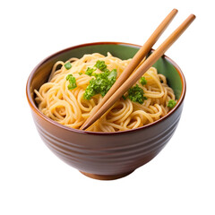 Wooden chopsticks with tasty noodles