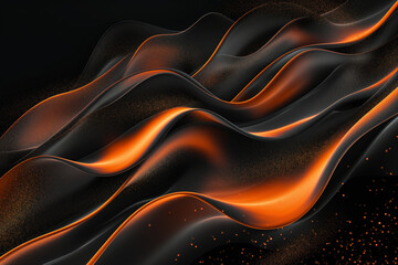 Elegant Abstract Waves in Orange and Black Gradient on Dark Speckled Background - Modern Fluid Design Concept.