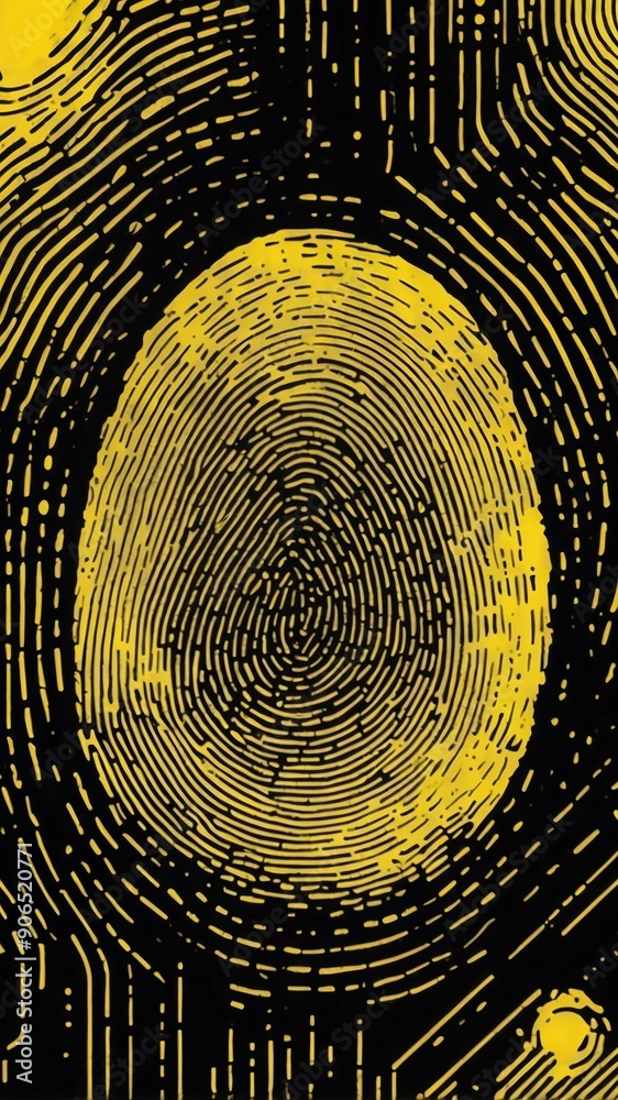 Aufkleber yellow digital fingerprint scan pattern technology abstract background with copy space