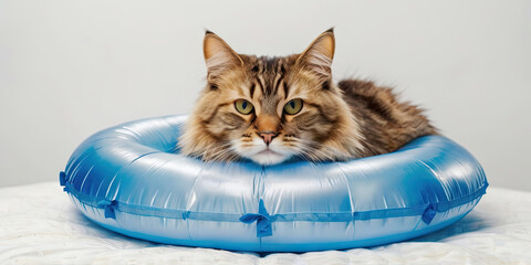 funny cat with inflatable ring