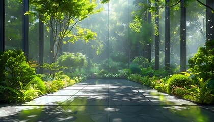 Eco-Friendly Glass Office: Sustainable Building with Trees and Green Environment 