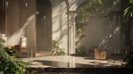 Sunbeams Illuminate a Crumbling Porch with Overgrown Plants