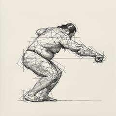 Dynamic Minimalist Line Drawing of Sumo Wrestler in Action