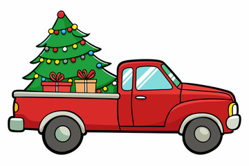 festive pickup truck vector illustration Christmas 