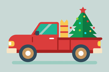 festive pickup truck vector illustration Christmas 