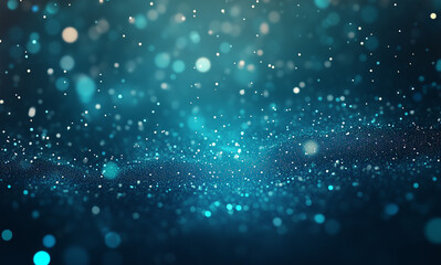 Obraz premium A bright cyan frame with drifting holographic particles on a dark background, great for futuristic and space themes.