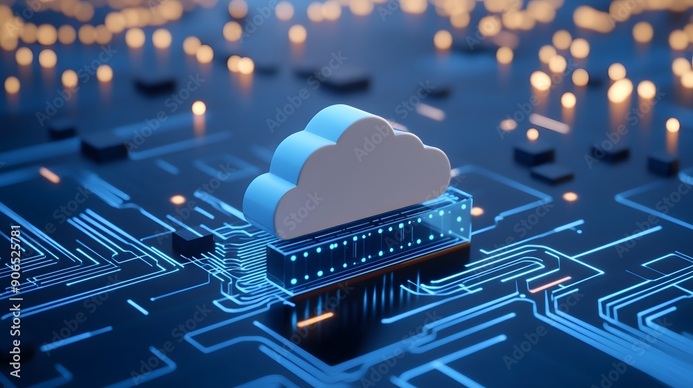 Poster futuristic cloud computing infrastructure with network connections and data storage concept on a dig