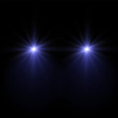 Vector light from the headlights PNG. Light from the headlights of a car on an isolated transparent background. Round headlights, blue light PNG. Road lighting. PNG