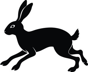 Silhouette of running hare black creative rabbit artwork