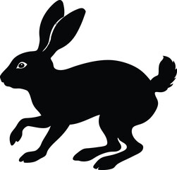 Silhouette of running hare black creative rabbit artwork