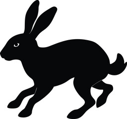 Silhouette of running hare black creative rabbit artwork
