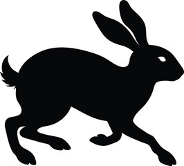 Silhouette of running hare black creative rabbit artwork