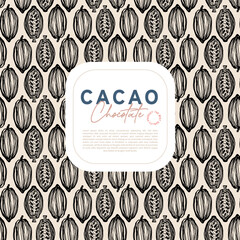 Cocoa bean botanical textured illustration. Vintage style chocolate design template. Chocolate cacao bean. Vector illustration