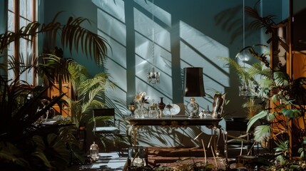A Sunlit Interior with Plants and Furnishings