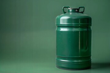 Obraz premium A green metal container placed on a matching green background, creating a monochromatic and industrial feel. Ideal for storage, industrial, and environmental themes.
