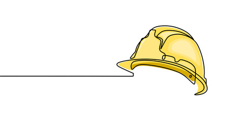 Construction helmet.Worker safety tools concept. Continuous one line drawing.Vector illustration.	
