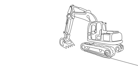 continuous single line drawing of bulldozer, construction machinery line art vector illustration