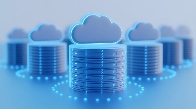 Illustration of cloud computing servers. Innovative technology network data storage concept. Digital cloud infrastructure.