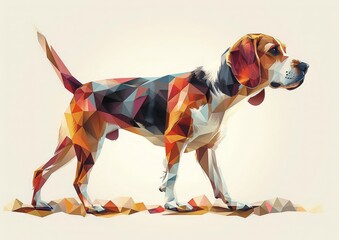 Polygonal illustration of a beagle dog standing on a white background