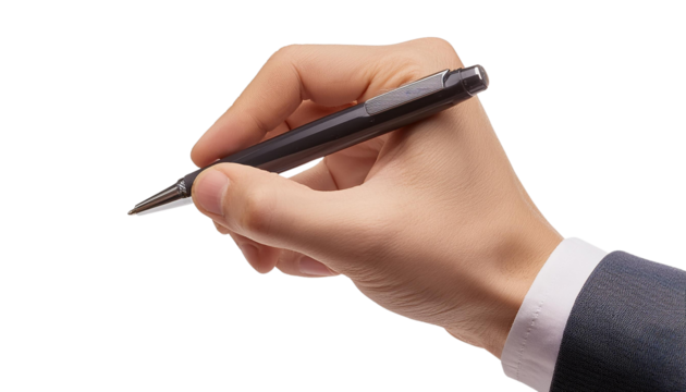 A close-up of a hand holding a pen, poised to write on a blank surface, symbolizing creativity and professional communication.