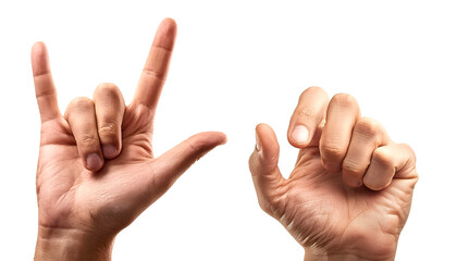 Two hands performing sign language gestures, symbolizing love and communication. Ideal for educational and awareness content.