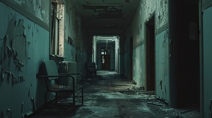 Halloween concept, scary abandoned hospital