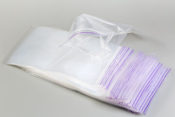 Heap of plastic rectangular transparent reclosable zipper storage bags