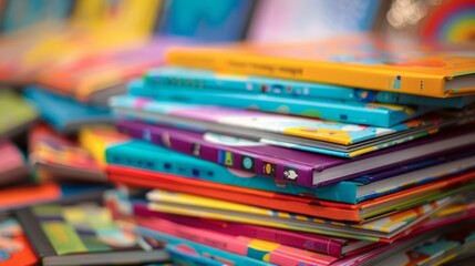 A colorful stack of hardcover books, representing knowledge and education.