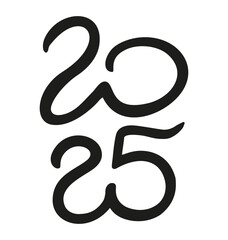 Vector 2025 year black handwriting vertical font. Illustration with lettering for calendar .Isolated typography thin text for logo design, flyer, banner, poster, planner