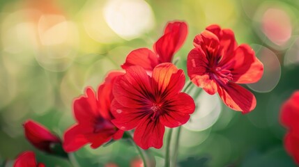 Close up of red geranium flowers against natural background