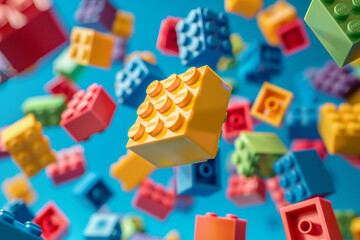 Toy building blocks floating in the air