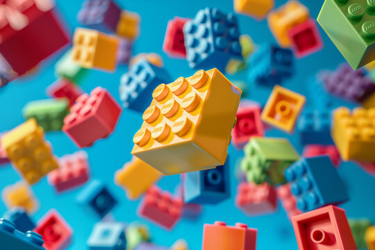 Toy building blocks floating in the air