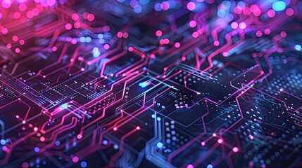 Abstract Circuit Board with Neon Lights