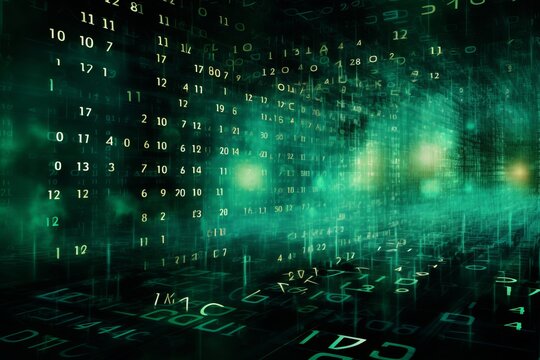 Abstract matrix style background with numbers and glowing light