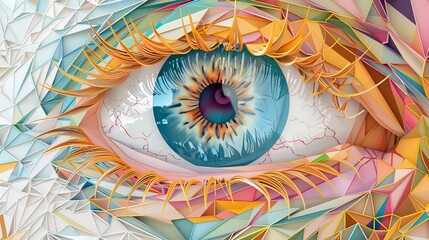 Obraz premium Abstract Eye: A mesmerizing close-up of a human eye rendered in a vibrant, colorful, geometric style, showcasing intricate details and a captivating gaze. 