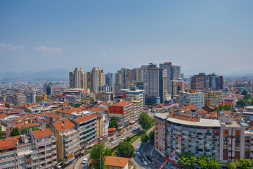 Naklejka premium View of the city of Bursa, Mosque Ulu-Jami and Mount Uludag