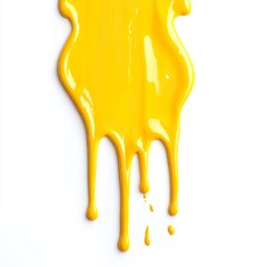 A yellow paint drips down a white background