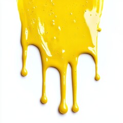 A yellow paint drips down a white background