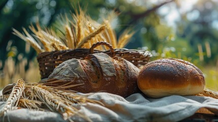 Fresh bread in the rural area Components