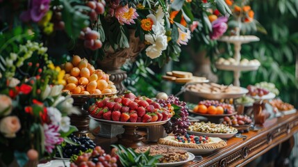 Obraz premium Fresh and stunning wedding table of food